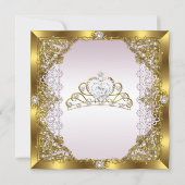 Pink Gold Pearl Lace Tiara Damask Birthday Party Invitation (Back)