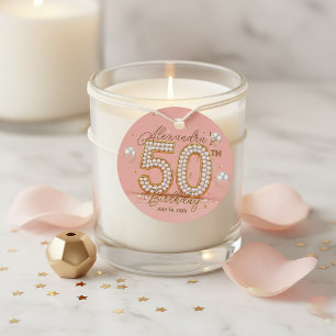 Pink Gold Pearl Luxury Glamorous 50th Birthday Favor Tags