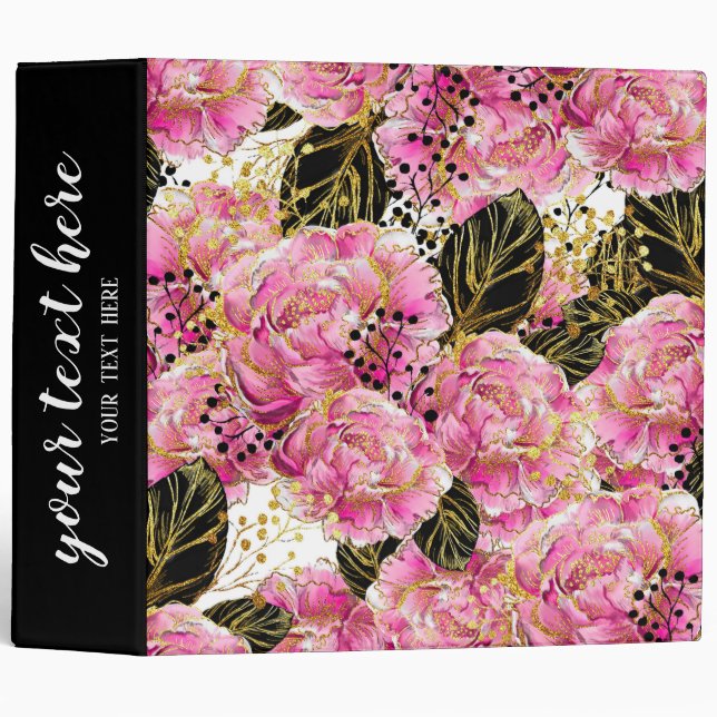 Pink gold peonies 3 ring binder (Front/Spine)