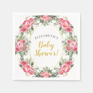 Pink Gold Peonies Baby Shower Napkins