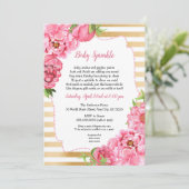 Pink Gold Peonies Baby Sprinkle Invitations (Standing Front)