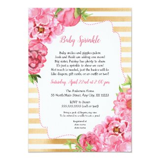 Pink Gold Peonies Baby Sprinkle Invitations