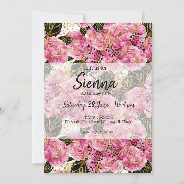 Pink gold peonies invitation (Front)