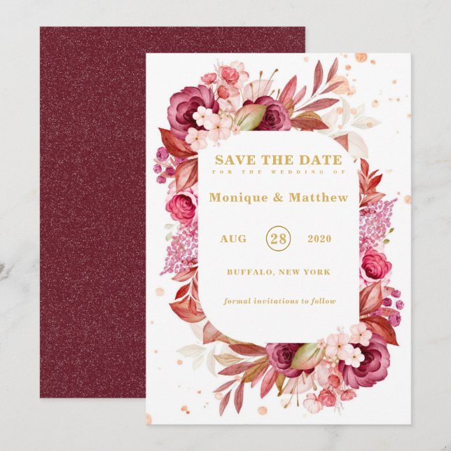 Pink Gold Peonies Wedding Save The Date Cards (Front/Back)