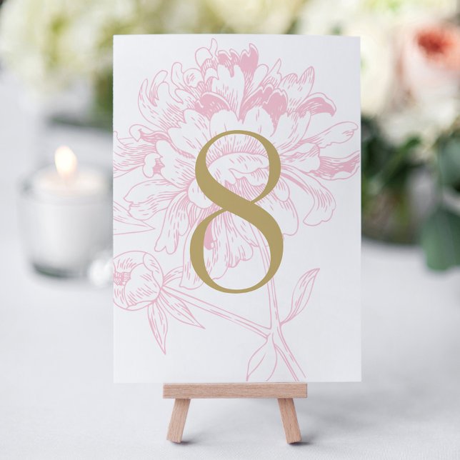Pink Gold Peony Floral Table Number Card (Creator Uploaded)