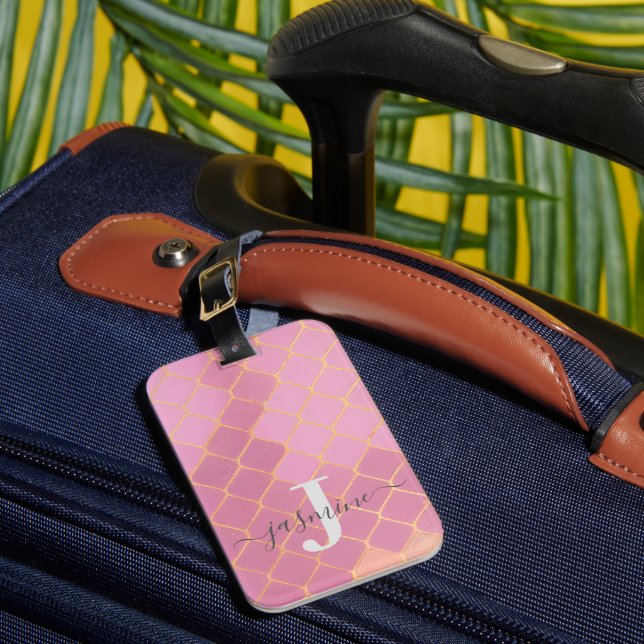 Pink Gold Personalized Girl's Luggage Tag (Front Insitu 1)