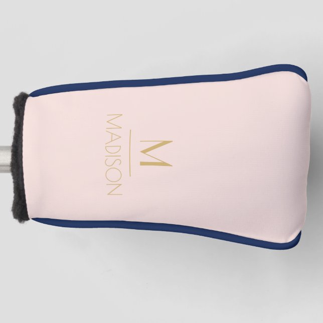 Pink & Gold Personalized Monogram | Name Golf Golf Head Cover (Front)