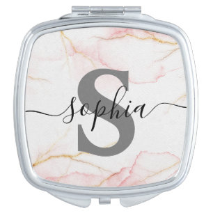 Pink Gold Personalized Monogram Script Initial Compact Mirror