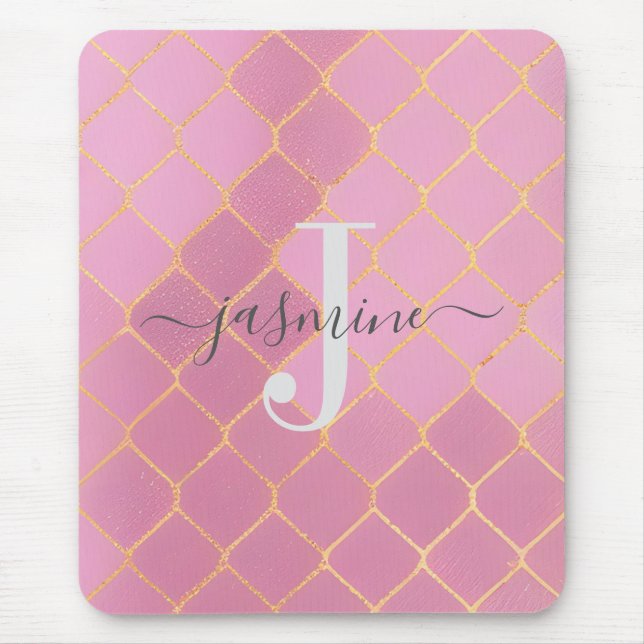Pink Gold Personalized Mouse Pad (Front)