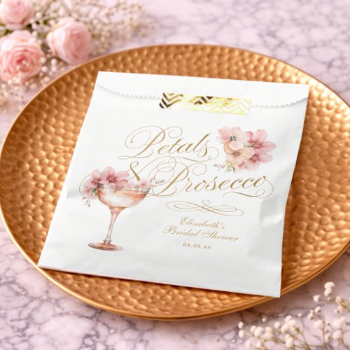 Pink Gold Petals and Prosecco Bridal Shower Favor Bag