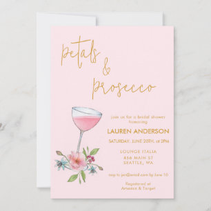 Pink & gold Petals and Prosecco Bridal Shower Invitation