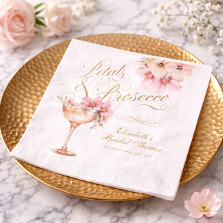 Pink Gold Petals and Prosecco Bridal Shower Napkins
