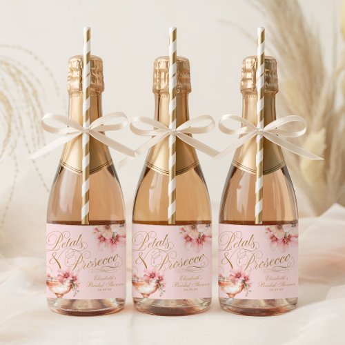 Pink Gold Petals and Prosecco Bridal Shower Sparkling Wine Label