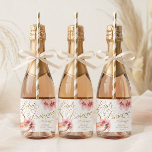 Pink Gold Petals and Prosecco Bridal Shower Sparkling Wine Label