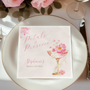 Pink Gold Petals and Prosecco Floral Bridal Shower Napkins