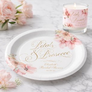 Pink Gold Petals & Prosecco  Paper Plates