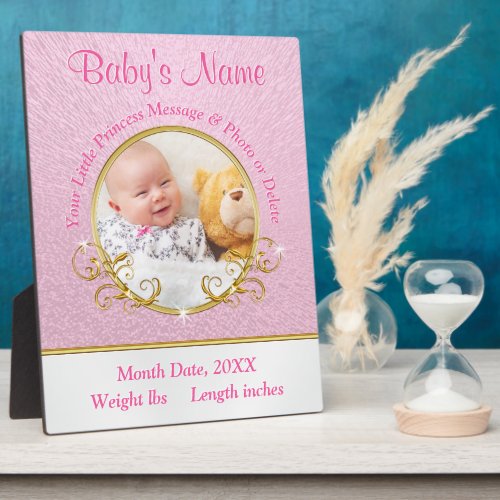 Pink Gold PHOTO and Baby Birth Information Plaques