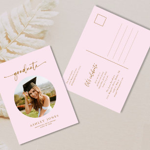 Pink & Gold Photo Graduate Graduation Invitation Postcard