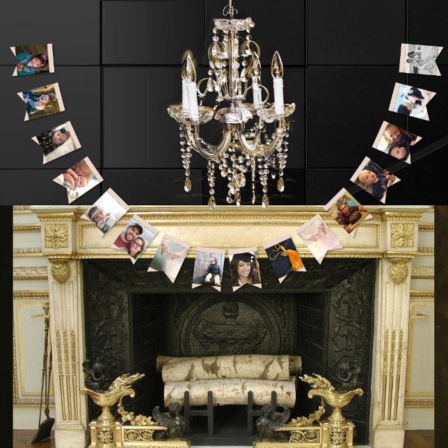 Pink Gold Photo Graduation or Anniversary Party Bunting Flags (Creator Uploaded)