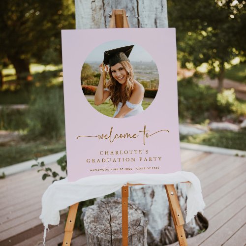 Pink  Gold Photo Graduation Welcome Sign