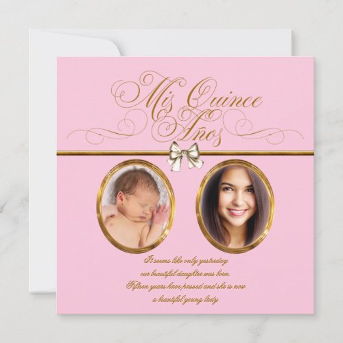 Pink Gold Photo Quinceanera Invitations