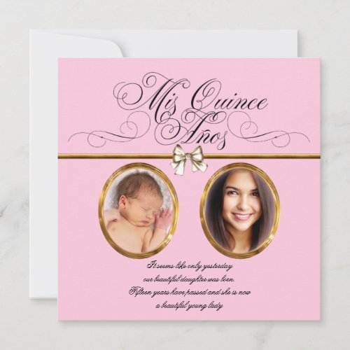 Pink Gold Photo Quinceanera Invitations