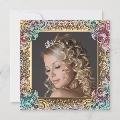 Pink Gold Photo Sweet Sixteen Birthday Party Custom Announcement