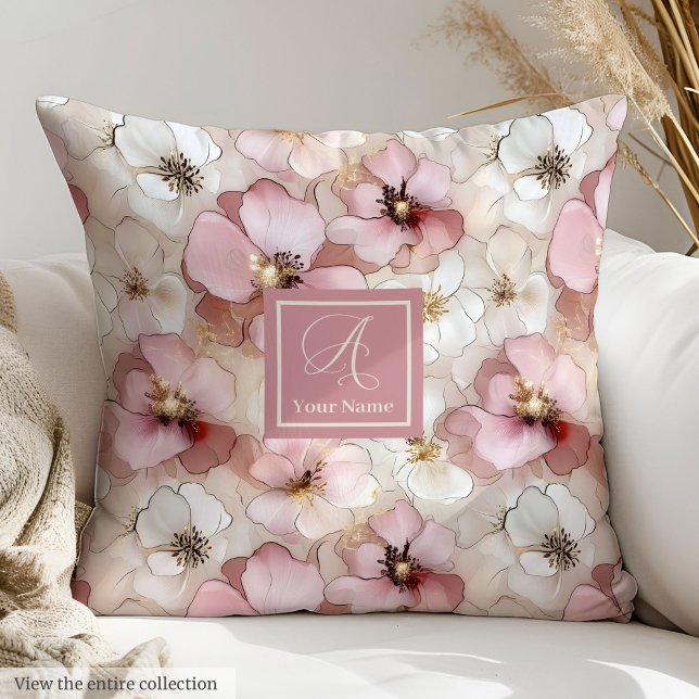 Pink & Gold Pillow Modern Chic Monogram Design (Pink & Gold Pillow Modern Chic Monogram Design)