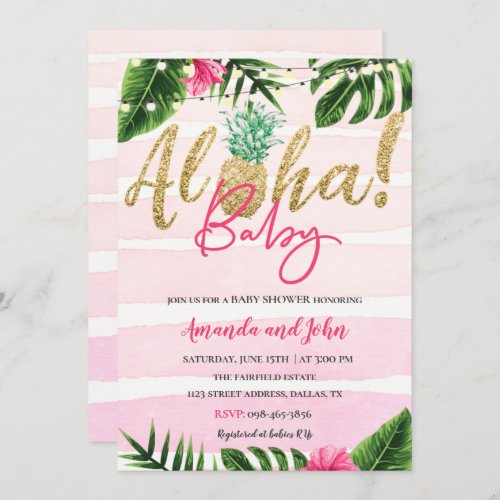 Pink Gold Pineapple Aloha Baby Shower Invitation