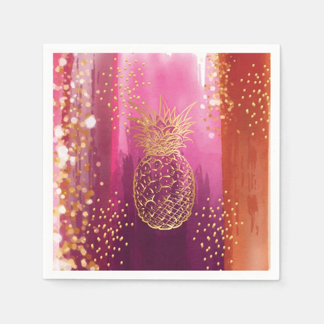 Pink Gold Pineapple Glitter Napkins (Front)