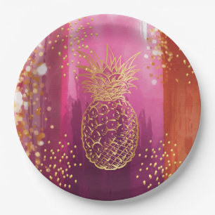 Pink Gold Pineapple Glitter Paper Plates