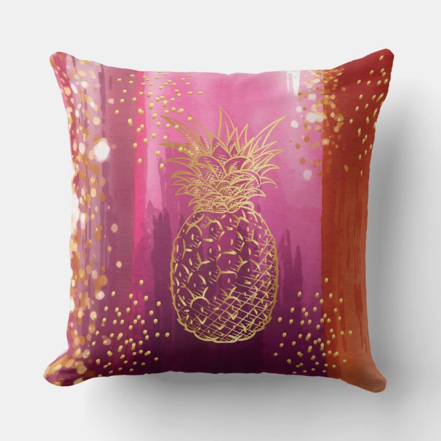 Pink Gold Pineapple Glitter Throw Pillow (Front)