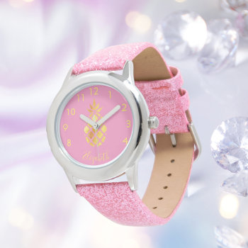 Pink Gold Pineapple Name Script Tropical Girl Watch by Thunes at Zazzle