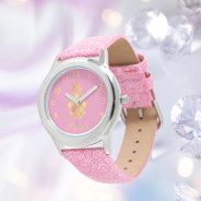 Pink Gold Pineapple Name Script Tropical Girl Watch at Zazzle