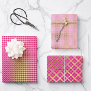 Pink Gold Plaid Modern Festive  Wrapping Paper Sheets