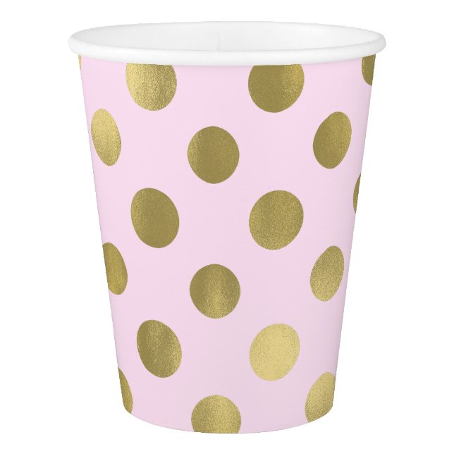 Pink Gold Polka Dot Birthday Party Paper Cup (Front)