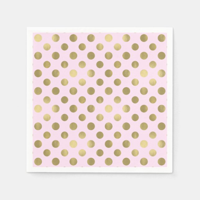 Pink Gold Polka Dot Birthday Party Paper Napkins (Front)