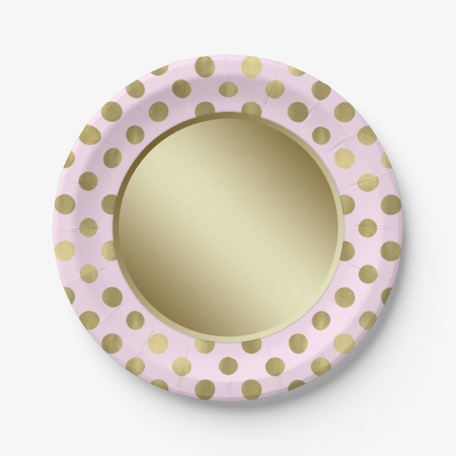 Pink Gold Polka Dot Birthday Party Paper Plates (Front)