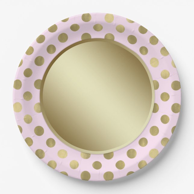 Pink Gold Polka Dot Birthday Party Paper Plates (Front)