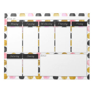 Pink & Gold Polka Dot Paint Weekly Pattern Notepad