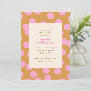 Pink Gold Polka Dot Retro Modern Bold Baby Shower Invitation
