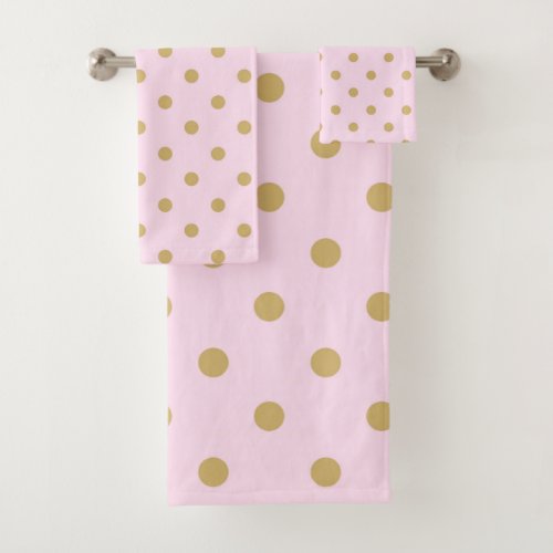 Pink  Gold Polka Dots Modern Trendy Girly Pattern Bath Towel Set