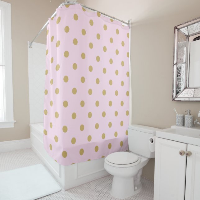 Pink & Gold Polka Dots Modern Trendy Girly Pattern Shower Curtain (In Situ)
