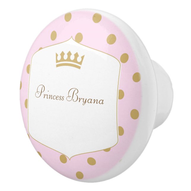 Pink & Gold Polka Dots Princess Crown Dresser Ceramic Knob | Zazzle