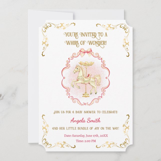 Pink & Gold Pony Dreams-Baby Shower Invitation (Front)