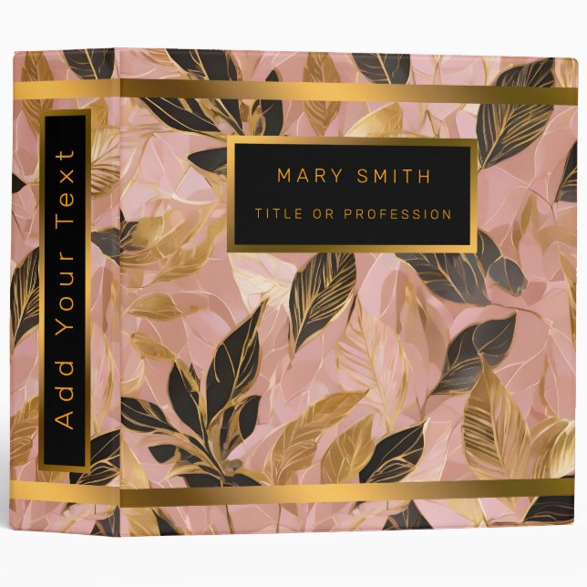 Pink Gold Popular Boho Leaves Collection 3 Ring Binder (Front/Spine)