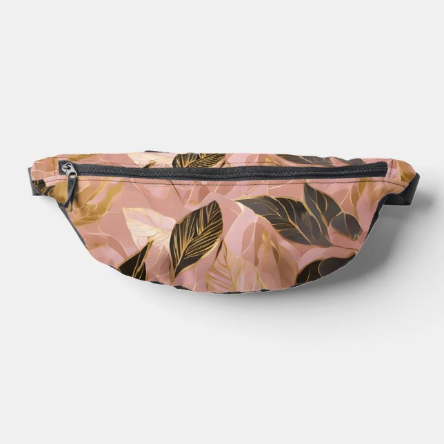 Pink Gold Popular Boho Leaves Collection Fanny Pack (Lay Down)