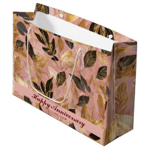 Pink Gold Popular Boho Leaves Collection Large Gift Bag