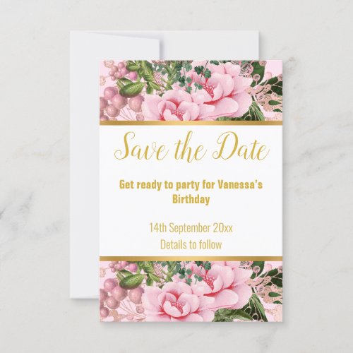 PINK GOLD PRETTY  FLORAL SAVE THE DATE RSVP CARD