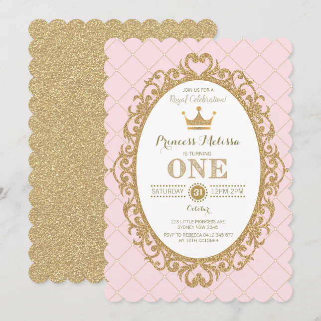 Pink Gold Princess 1st Birthday Party Crown Invite | Zazzle